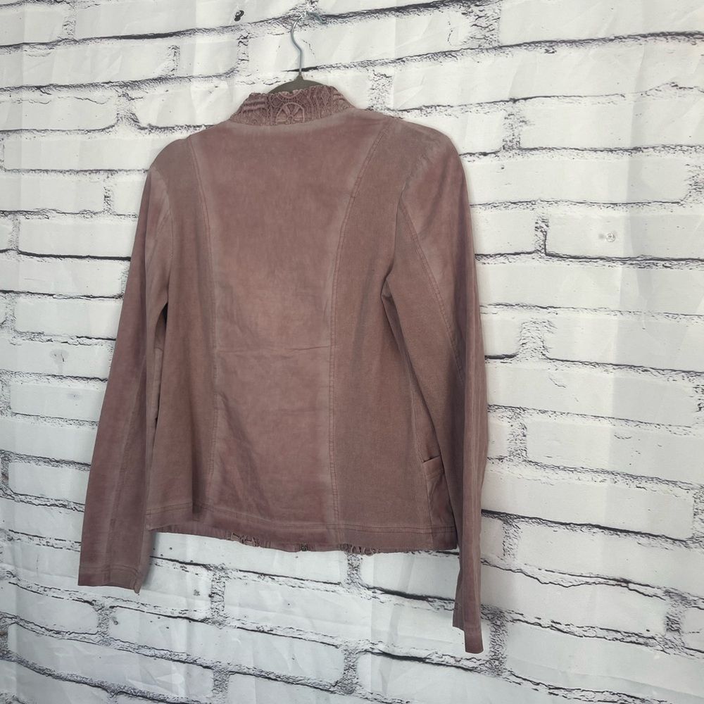 XCVI Embroidered Zip Jacket Women’s S Dusty Rose Cotton Blend Boho Lace Preppy - Picture 9 of 14